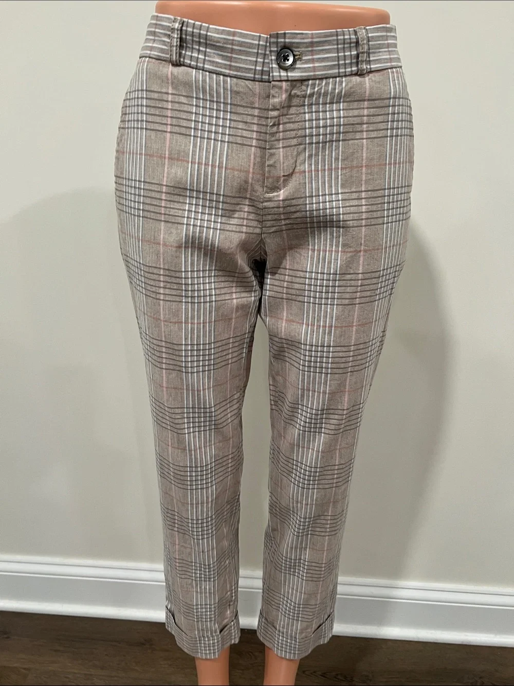 Banana Republic Avery Plaid Linen/Cotton Blend Plaid Ankle Pants Size 2